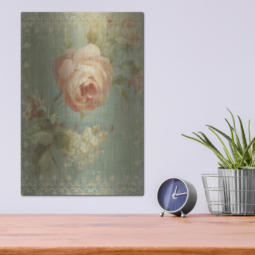 'Rose On Sage' by Danhui Nai – Metal Wall Art, 12x16 room view
