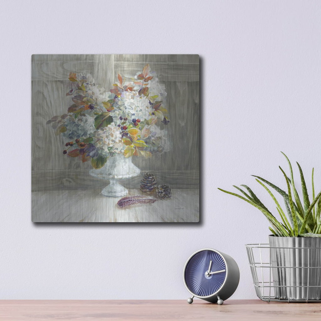 'Rustic Florals White' by Danhui Nai – Metal Wall Art, 12x12 room view