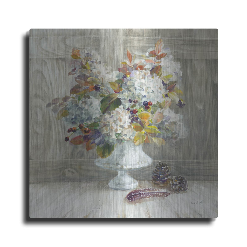 'Rustic Florals White' by Danhui Nai – Metal Wall Art