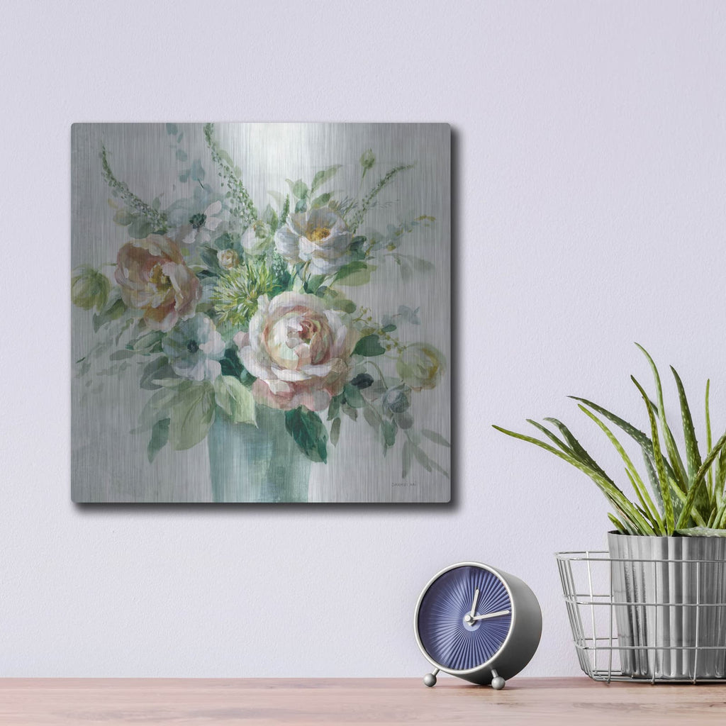 'Sage And Peach Flowers 1' by Danhui Nai – Metal Wall Art, 12x12 room view
