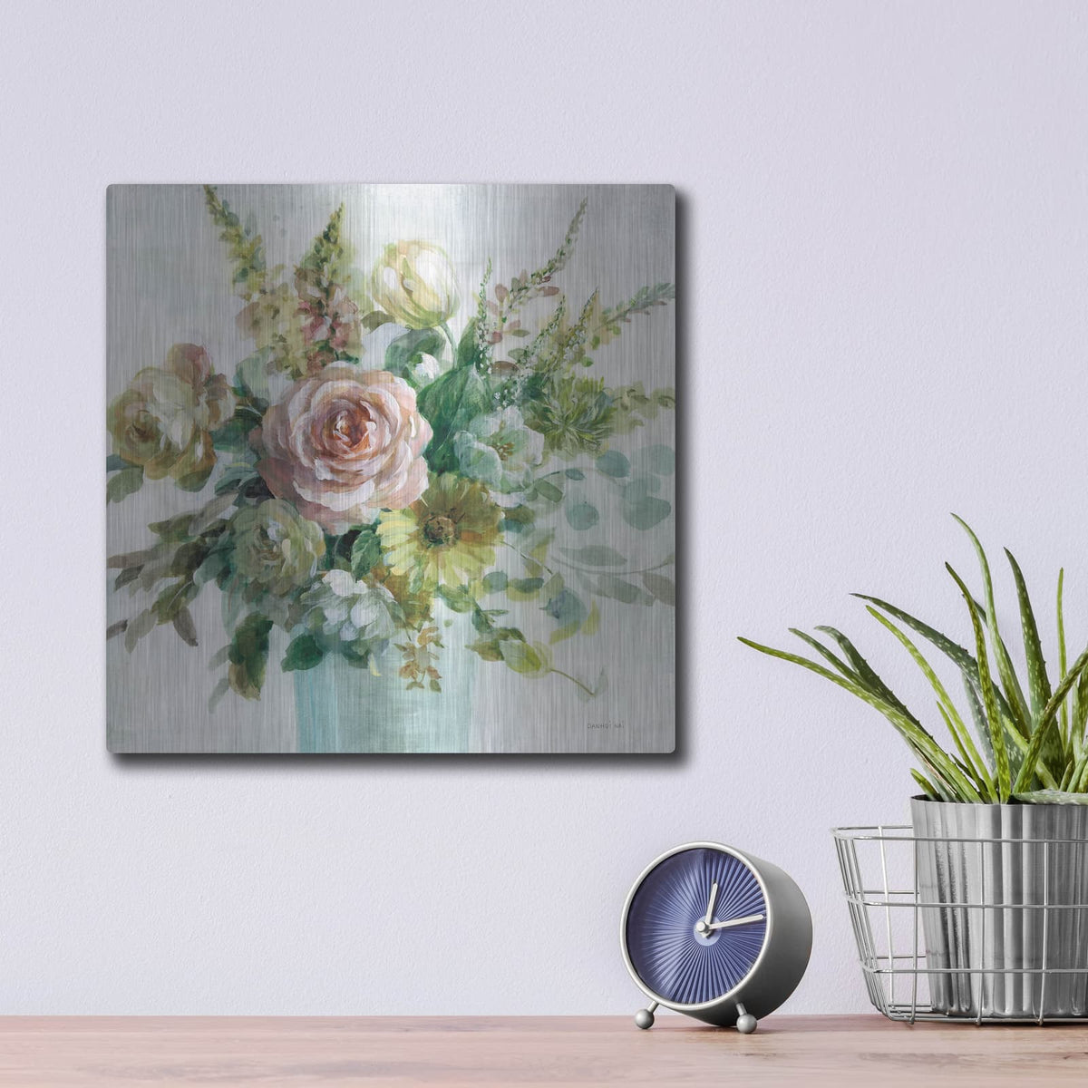 'Sage And Peach Flowers 2' by Danhui Nai – Metal Wall Art, 12x12 room view