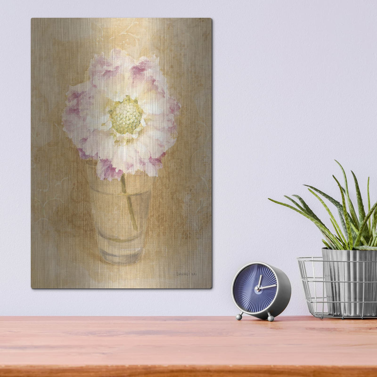 'Scabiosa Blossom In Glass' by Danhui Nai – Metal Wall Art, 12x16 room view