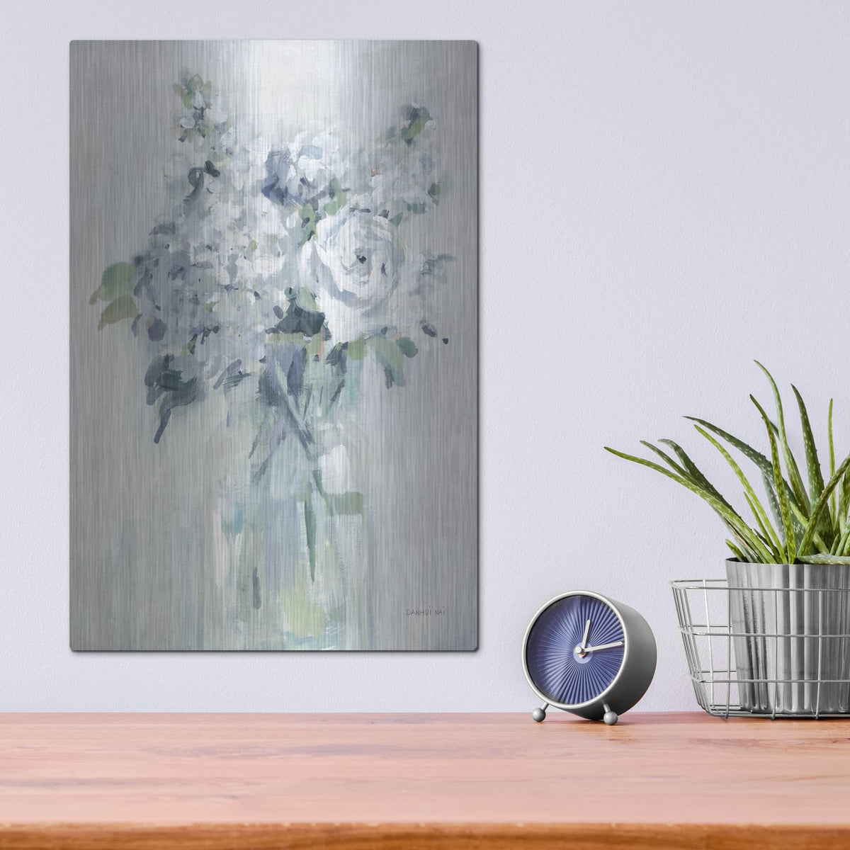 'Shades Of White Bouquet Neutral C' by Danhui Nai – Metal Wall Art, 12x16 room view