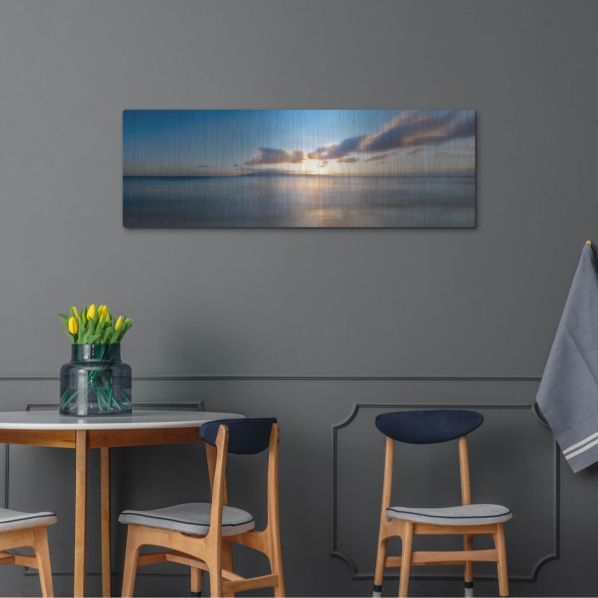 'Blue and Yellow' by Dennis Frates – Metal Wall Art, 48x16 room view