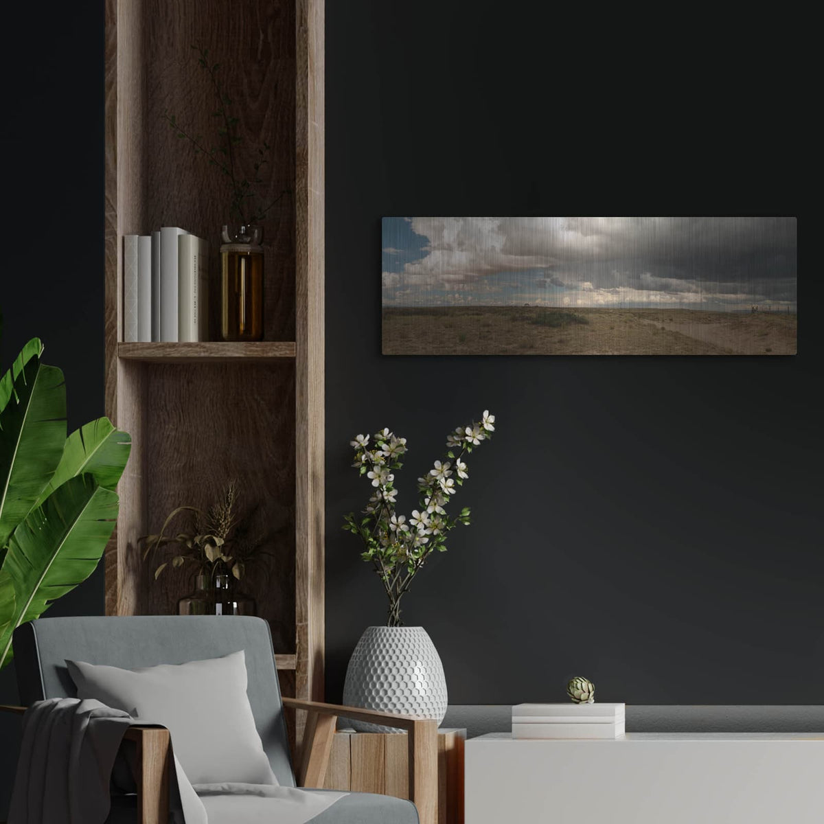 'Cloudy Landscape' by Dennis Frates – Metal Wall Art, 36x12 room view