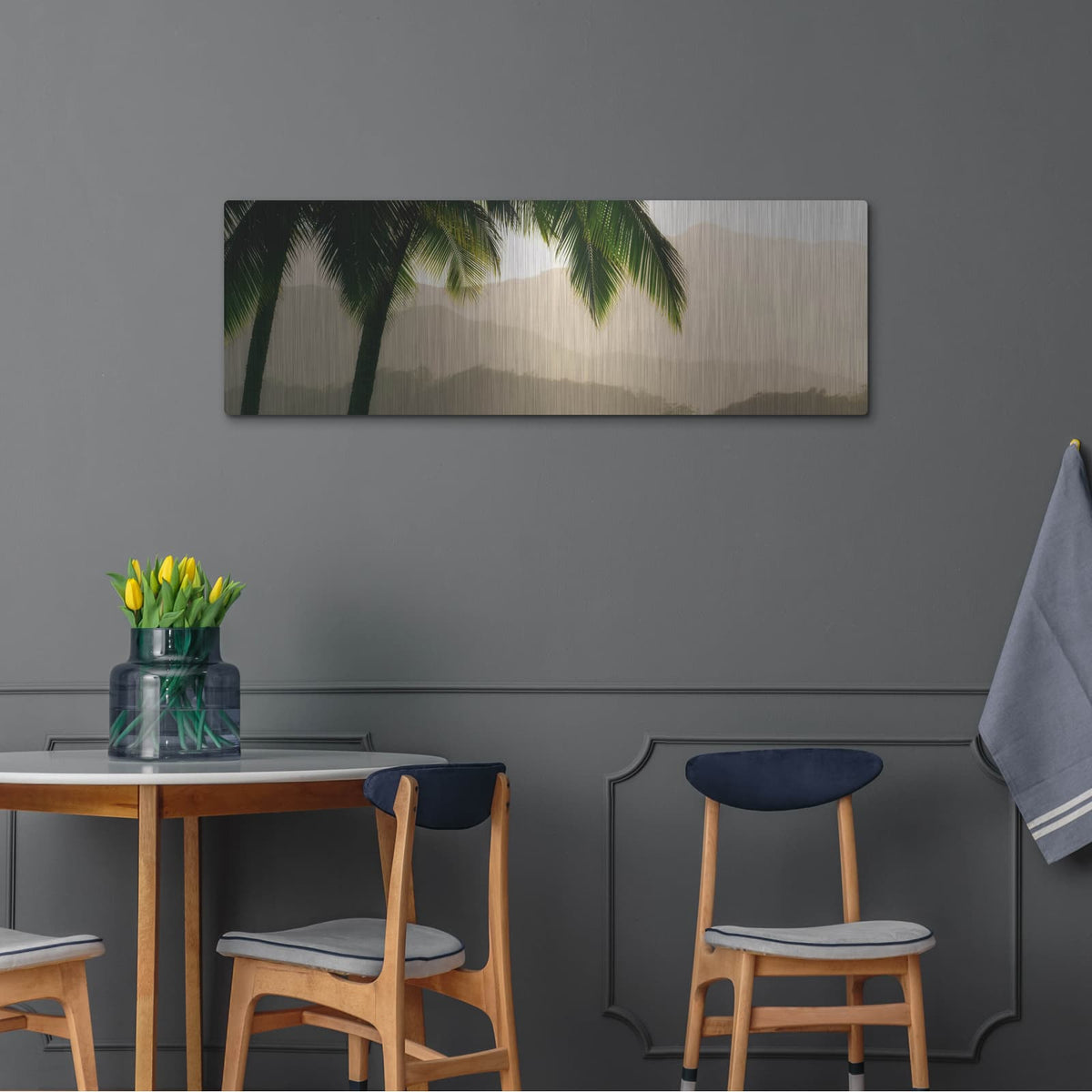 'Misty Palms IV' by Dennis Frates – Metal Wall Art, 48x16 room view
