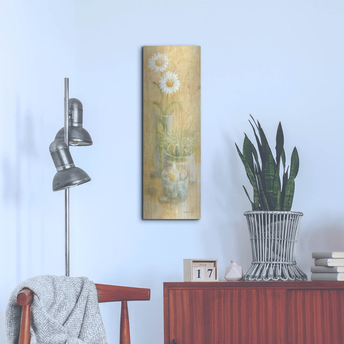 'Spa Daisy' by Danhui Nai – Metal Wall Art, 12x36 room view