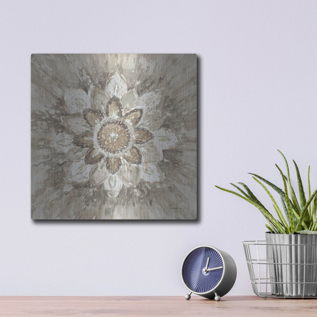 'Spice Mandala Neutral' by Danhui Nai – Metal Wall Art, 12x12 room view