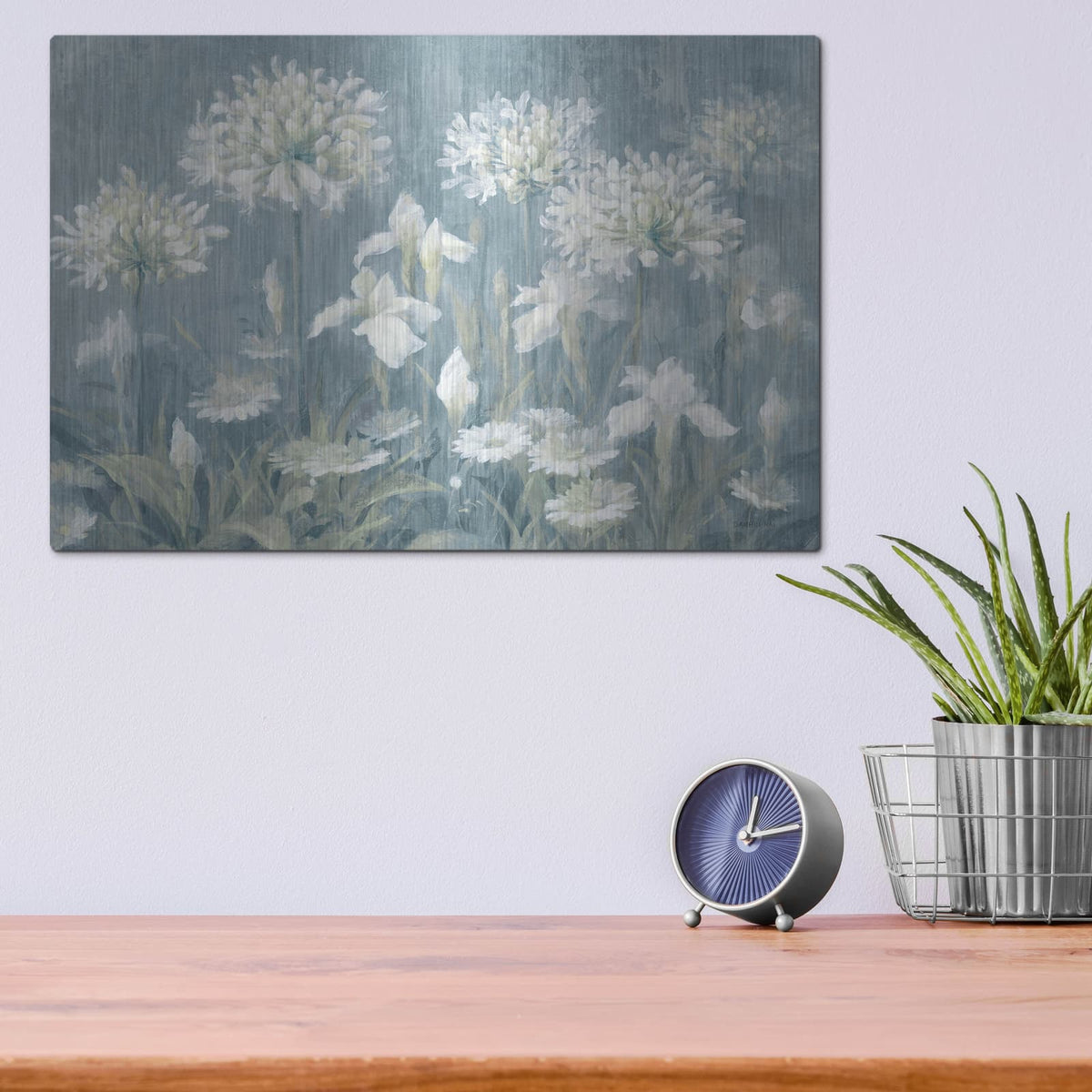'Spring Blossoms 2 Slate Blue' by Danhui Nai – Metal Wall Art, 16x12 room view