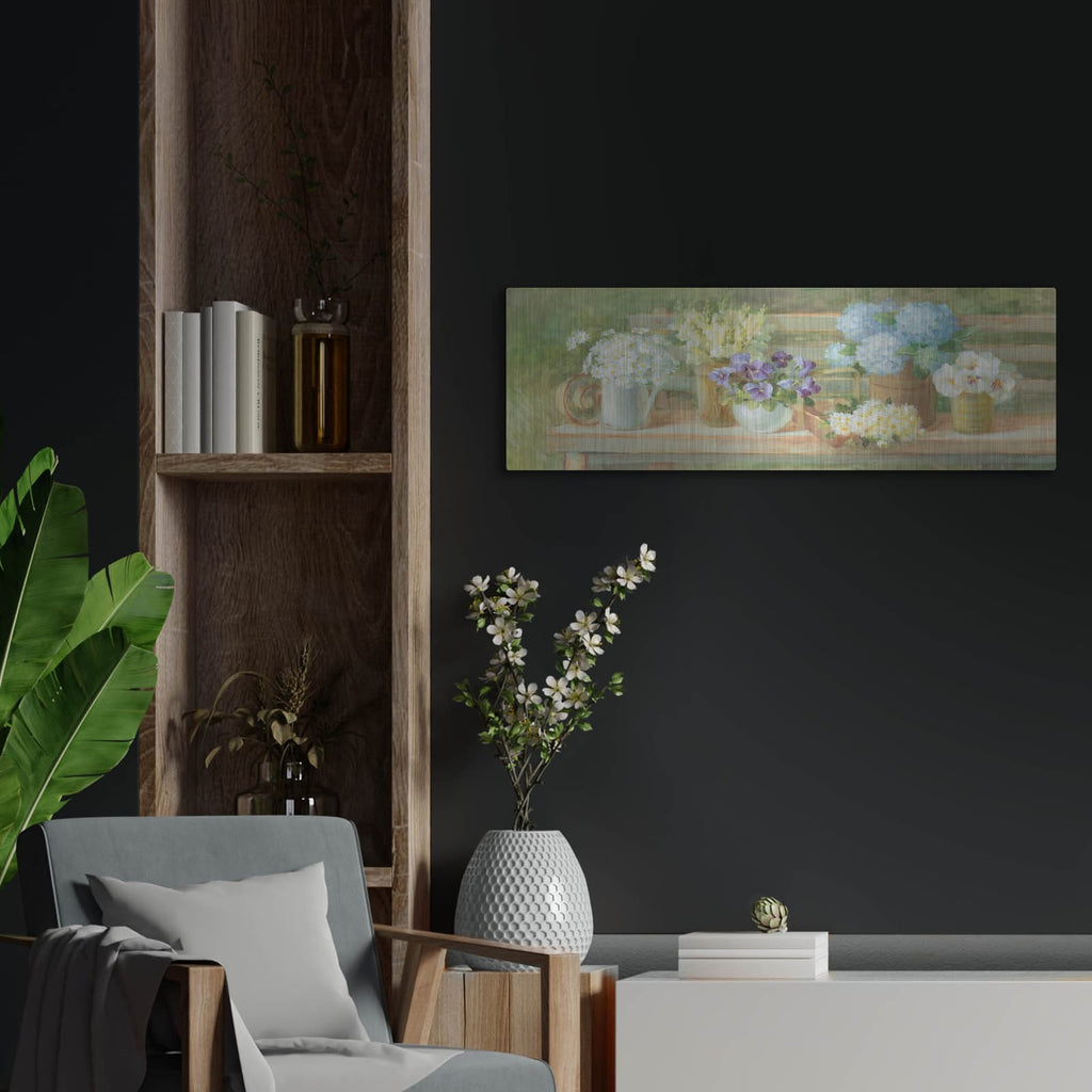 'Summer Garden Bench' by Danhui Nai – Metal Wall Art, 36x12 room view