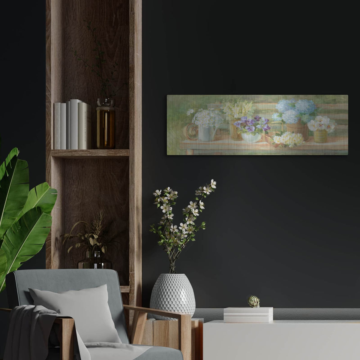 'Summer Garden Bench' by Danhui Nai – Metal Wall Art, 36x12 room view
