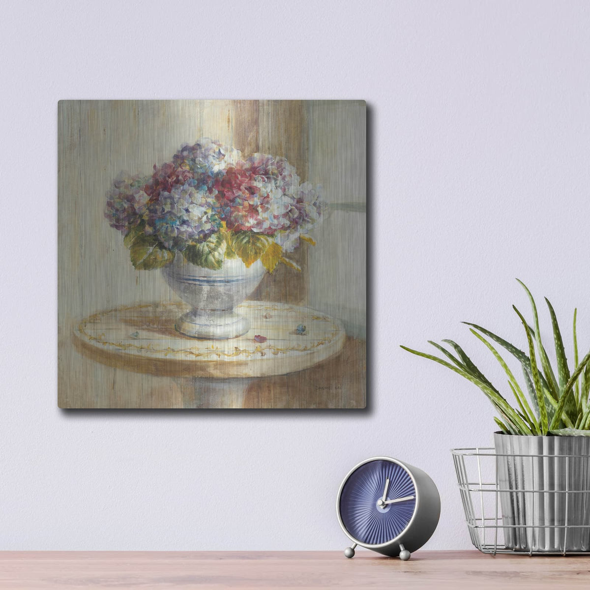 'Summer Hydrangeas' by Danhui Nai – Metal Wall Art, 12x12 room view