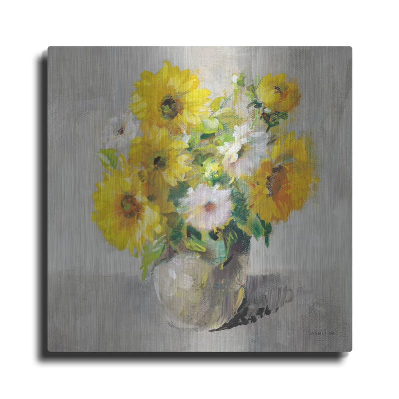 'Sunflower Still Life 1 On Gray' by Danhui Nai – Metal Wall Art