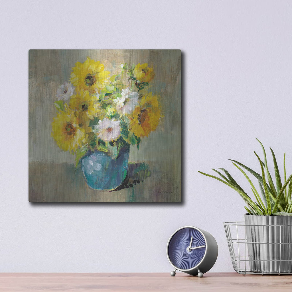'Sunflower Still Life 1' by Danhui Nai – Metal Wall Art, 12x12 room view
