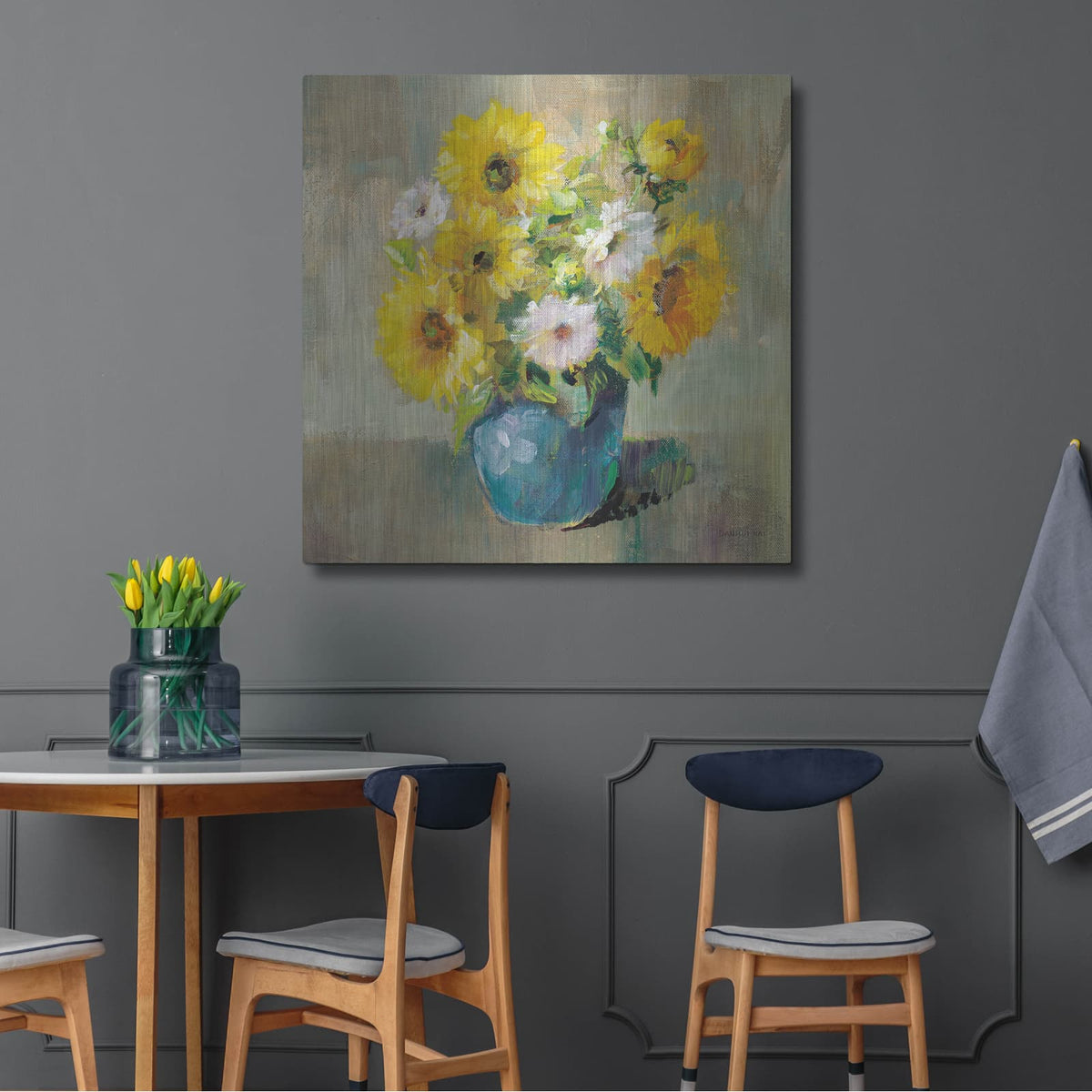 'Sunflower Still Life 1' by Danhui Nai – Metal Wall Art, 36x36 room view