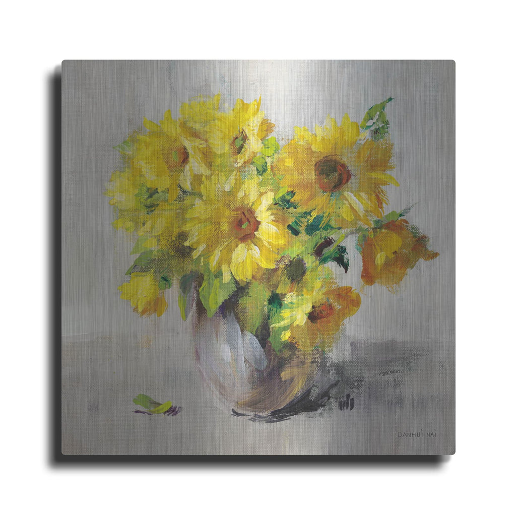 'Sunflower Still Life 2 On Gray' by Danhui Nai – Metal Wall Art