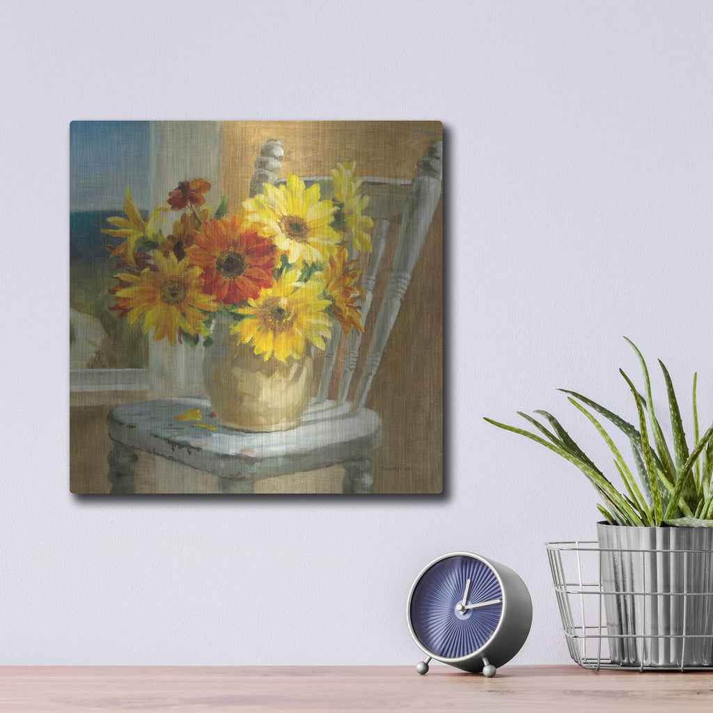 'Sunflowers by The Sea Square' by Danhui Nai – Metal Wall Art, 12x12 room view