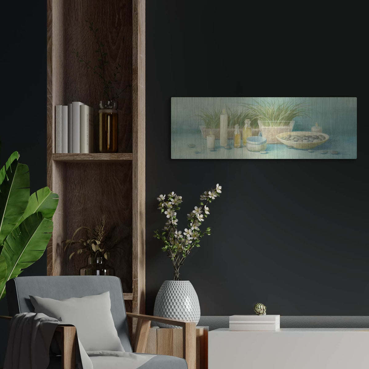 'Tranquil Spa 1' by Danhui Nai – Metal Wall Art, 36x12 room view