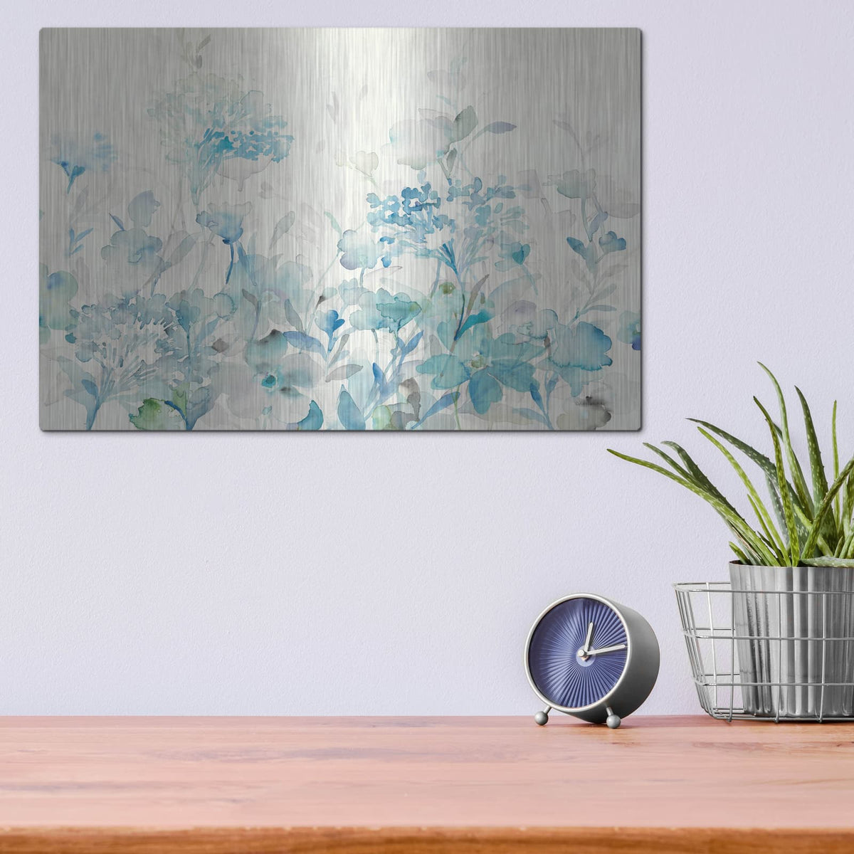 'Translucent Garden Blue' by Danhui Nai – Metal Wall Art, 16x12 room view