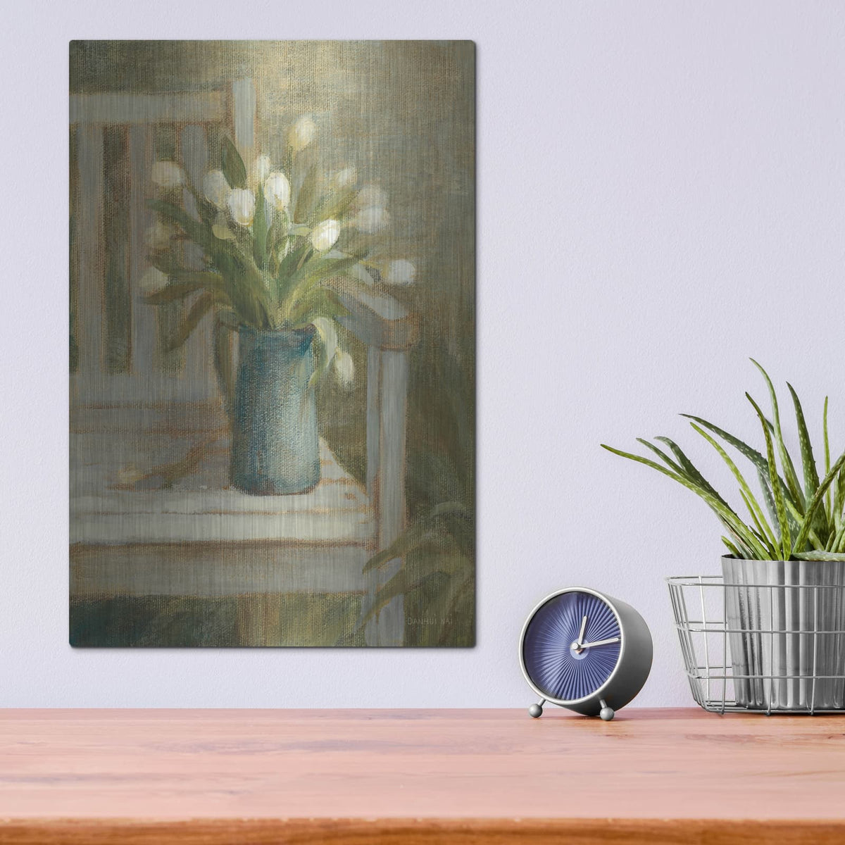 'Tulip Bouquet On Bench' by Danhui Nai – Metal Wall Art, 12x16 room view