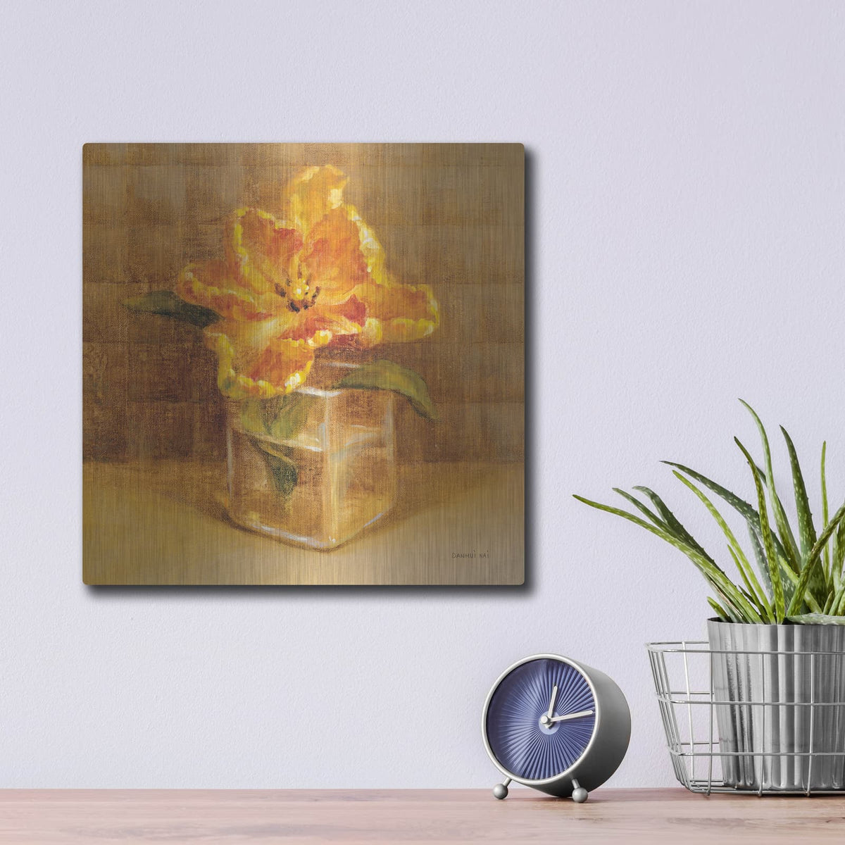 'Tulip In Glass' by Danhui Nai – Metal Wall Art, 12x12 room view