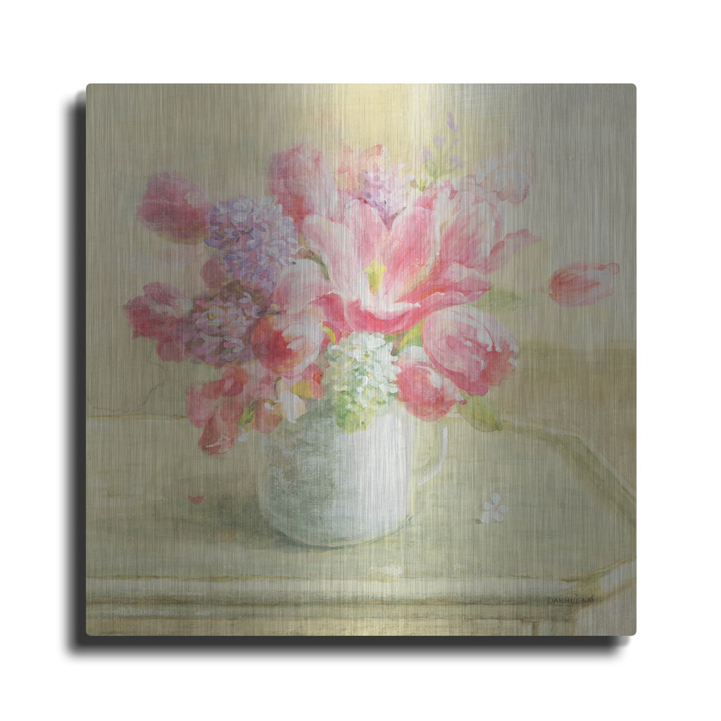 'Tulips And Hyacinths On White' by Danhui Nai – Metal Wall Art