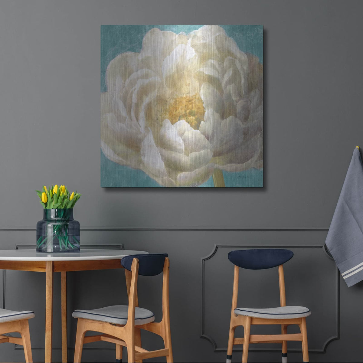 'Turquoise Bloom 2' by Danhui Nai – Metal Wall Art, 36x36 room view