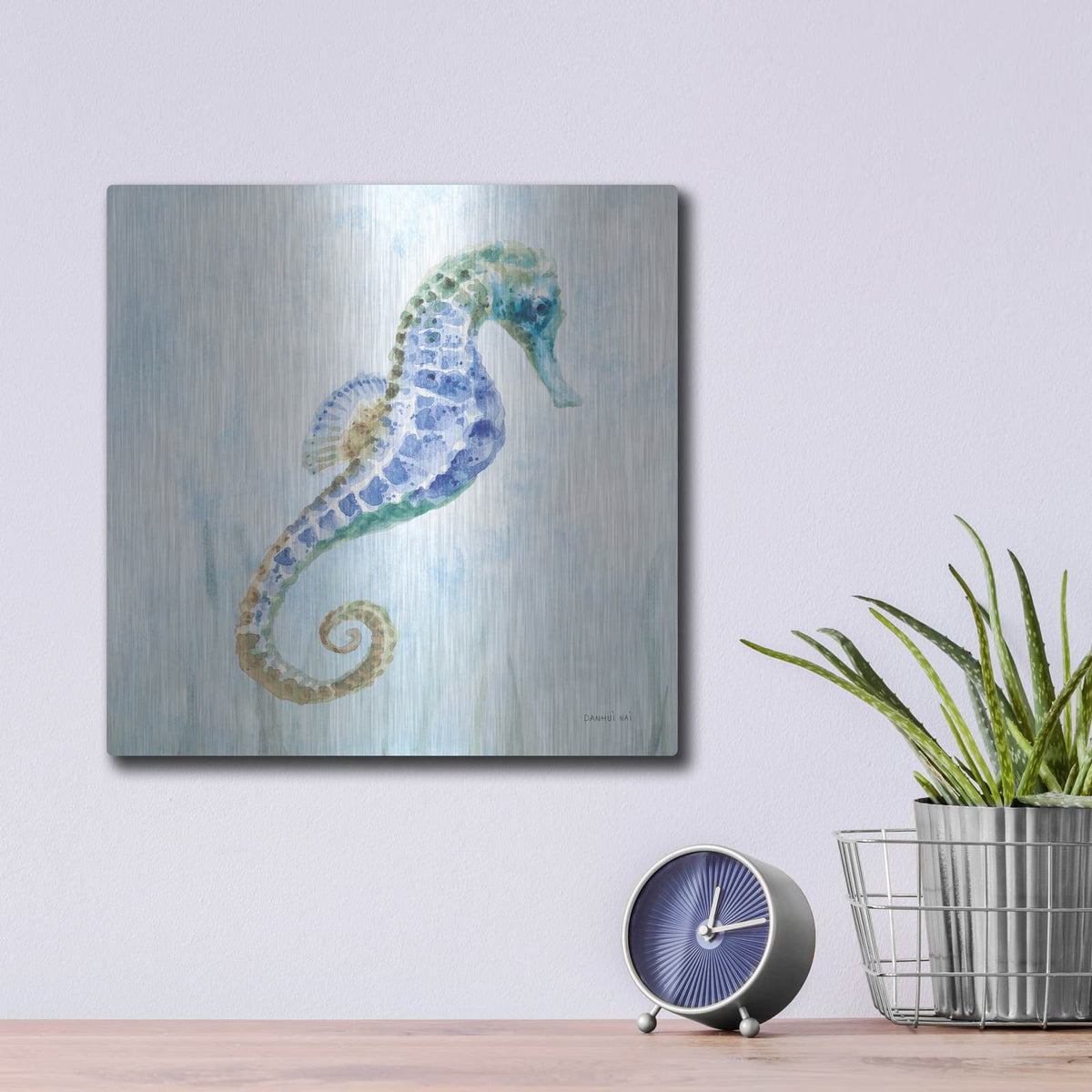 'Undersea Seahorse Swimming 2' by Danhui Nai – Metal Wall Art, 12x12 room view