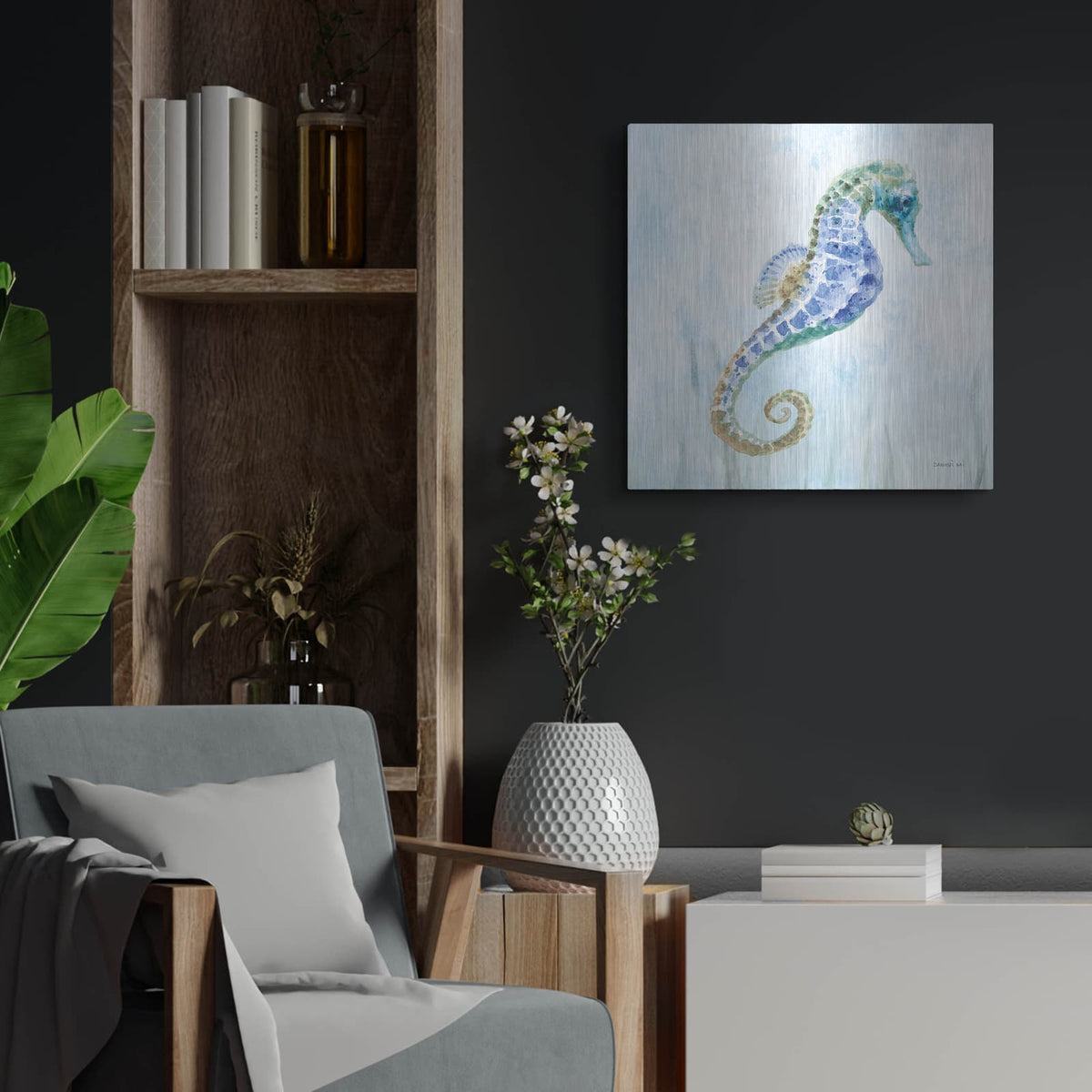 'Undersea Seahorse Swimming 2' by Danhui Nai – Metal Wall Art, 24x24 room view