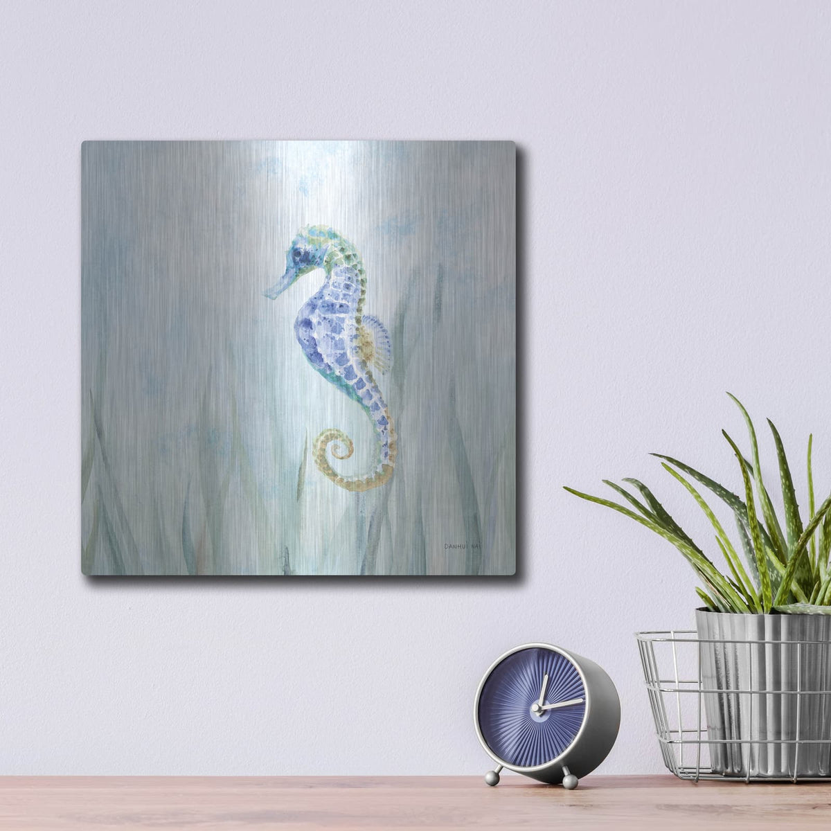 'Undersea Seahorse Swimming' by Danhui Nai – Metal Wall Art, 12x12 room view