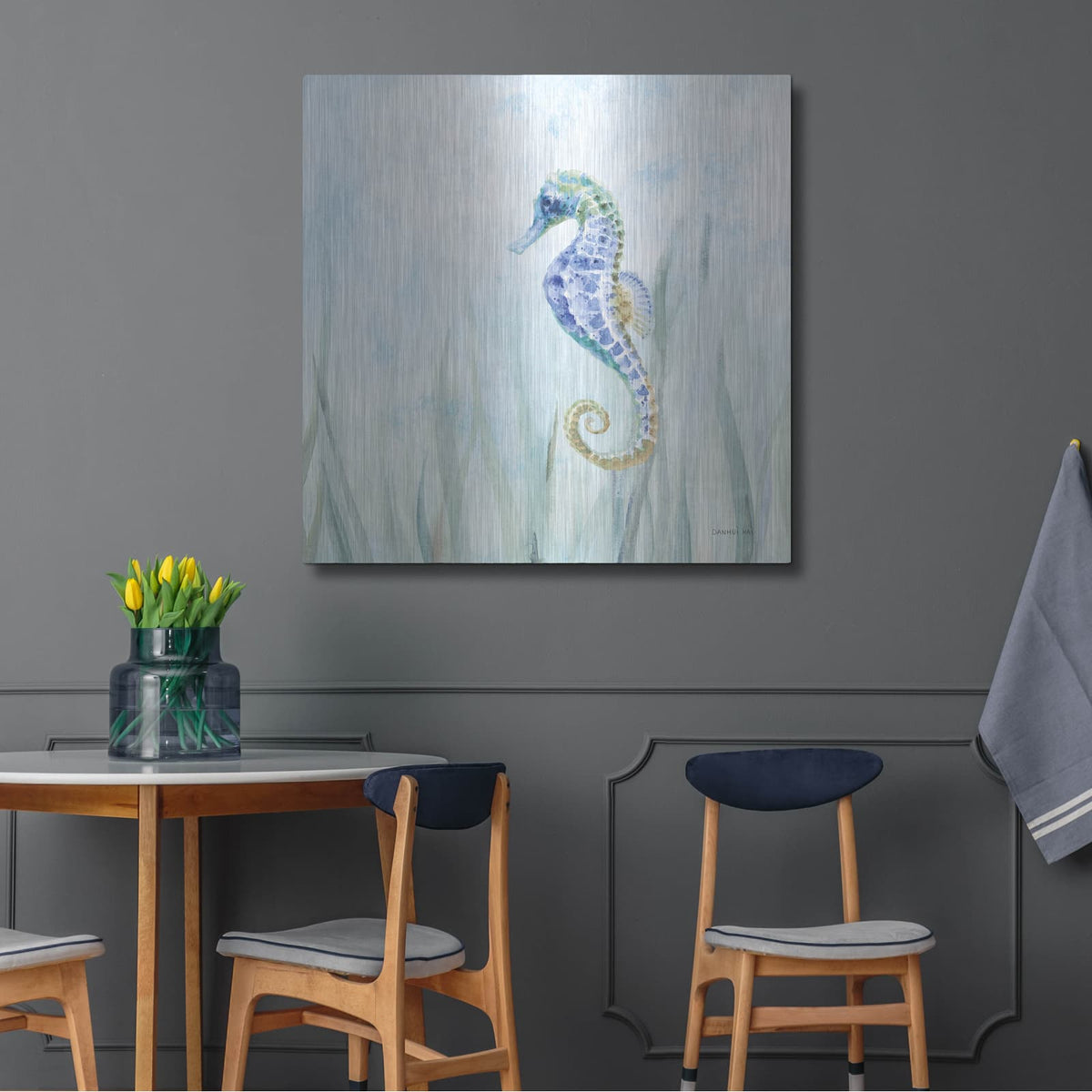 'Undersea Seahorse Swimming' by Danhui Nai – Metal Wall Art, 36x36 room view