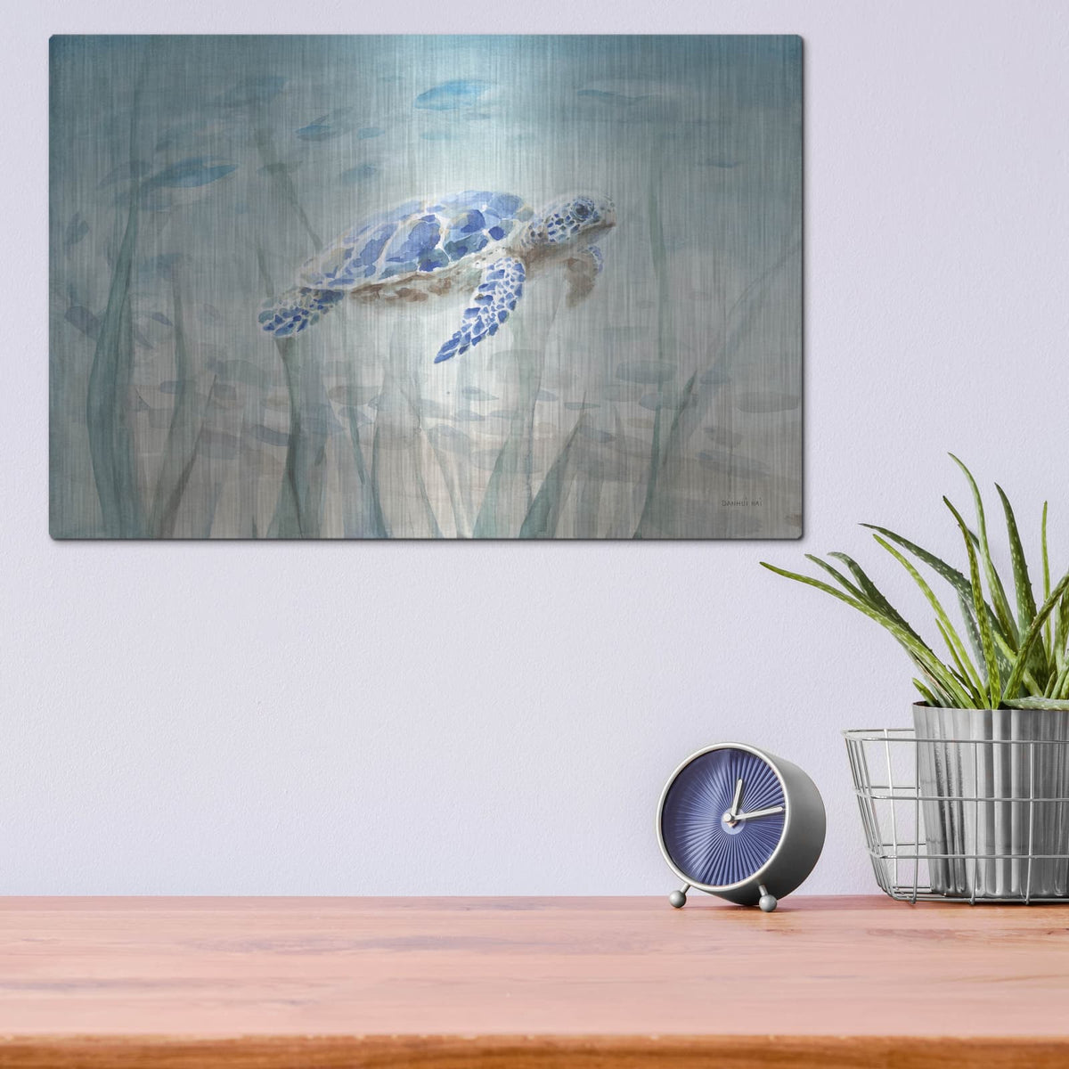 'Undersea Turtle' by Danhui Nai – Metal Wall Art, 16x12 room view
