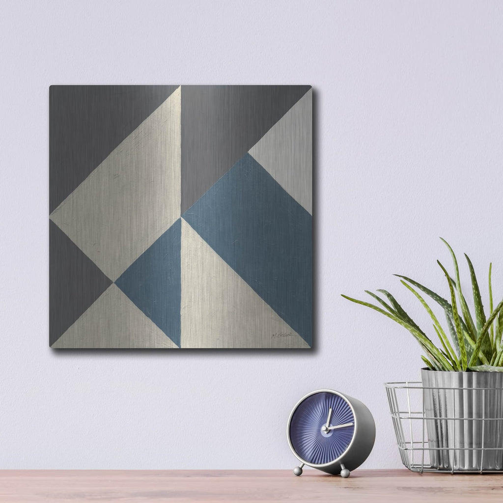 'Triangles 1 Teal C' by Mike Schick – Metal Wall Art, 12x12 room view