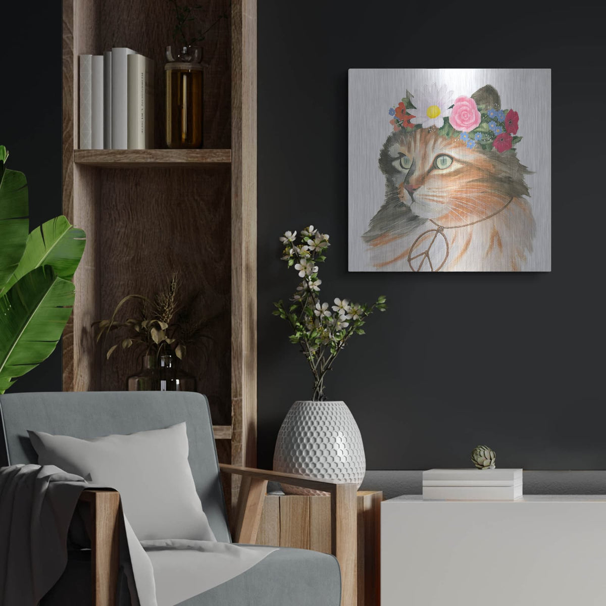 'Cattitude 1' by Myles Sullivan – Metal Wall Art, 24x24 room view