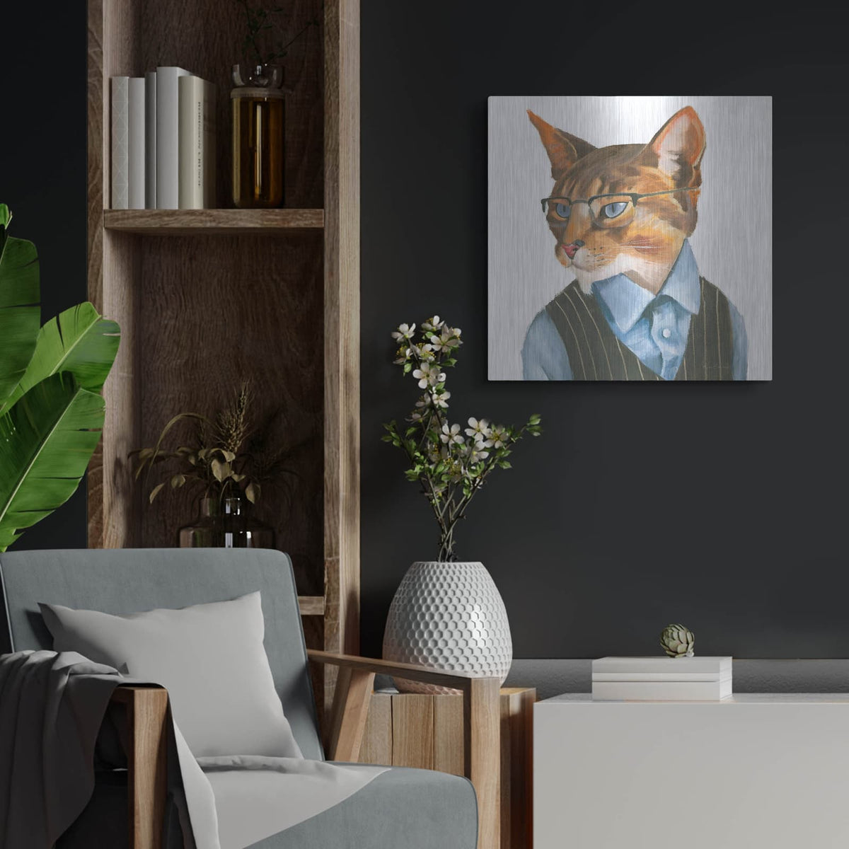 'Cattitude 4' by Myles Sullivan – Metal Wall Art, 24x24 room view