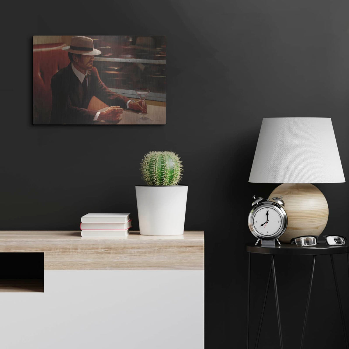 'Dry Martini Dining Car' by Myles Sullivan – Metal Wall Art, 24x16 room view