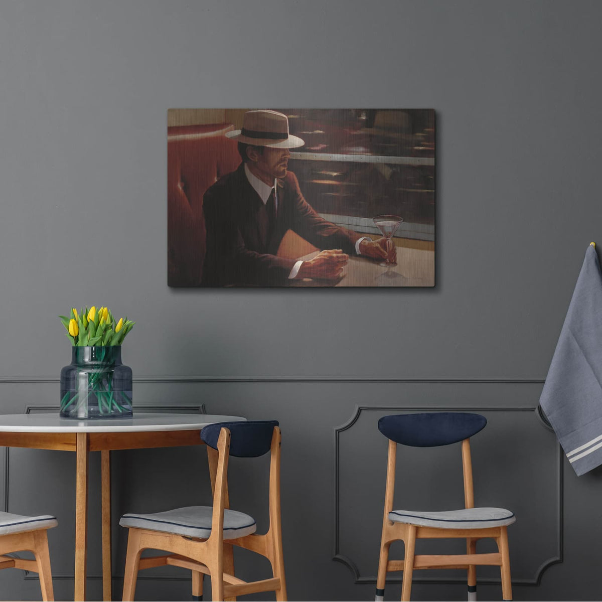 'Dry Martini Dining Car' by Myles Sullivan – Metal Wall Art, 36x24 room view