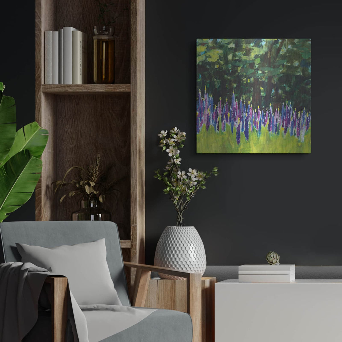 'A Year Of Lupines' by Sue Schlabach – Metal Wall Art, 24x24 room view