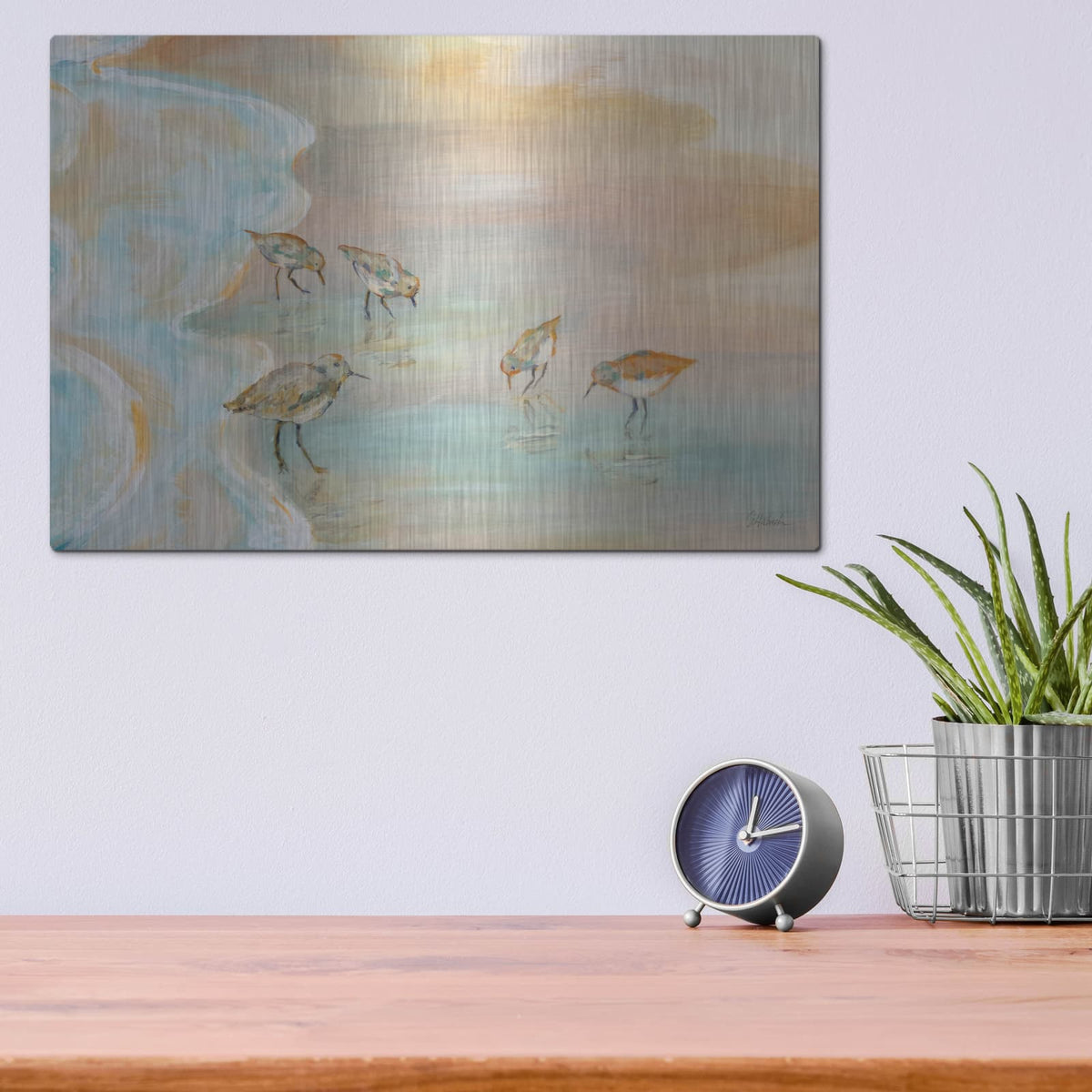 'Back Bay Sandpipers' by Sue Schlabach – Metal Wall Art, 16x12 room view
