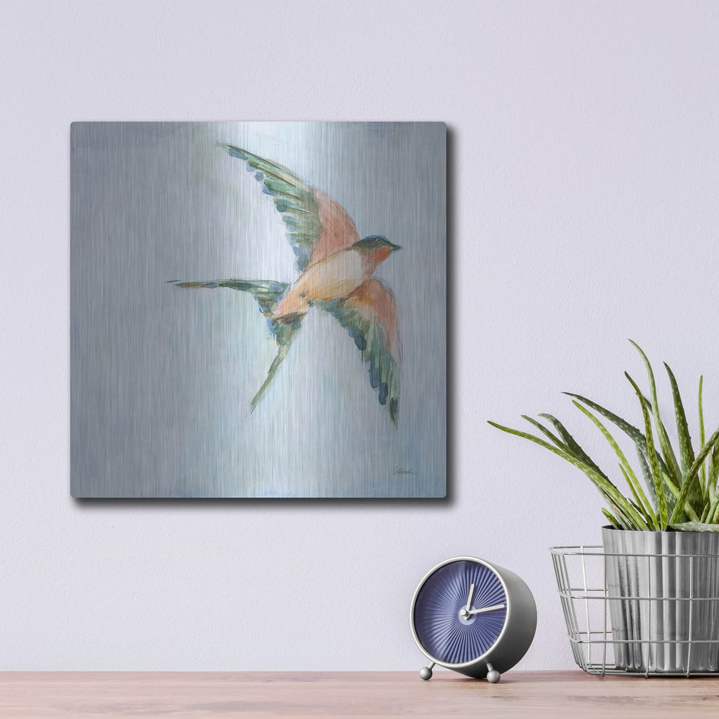'Barn Swallow Flight 2' by Sue Schlabach – Metal Wall Art, 12x12 room view