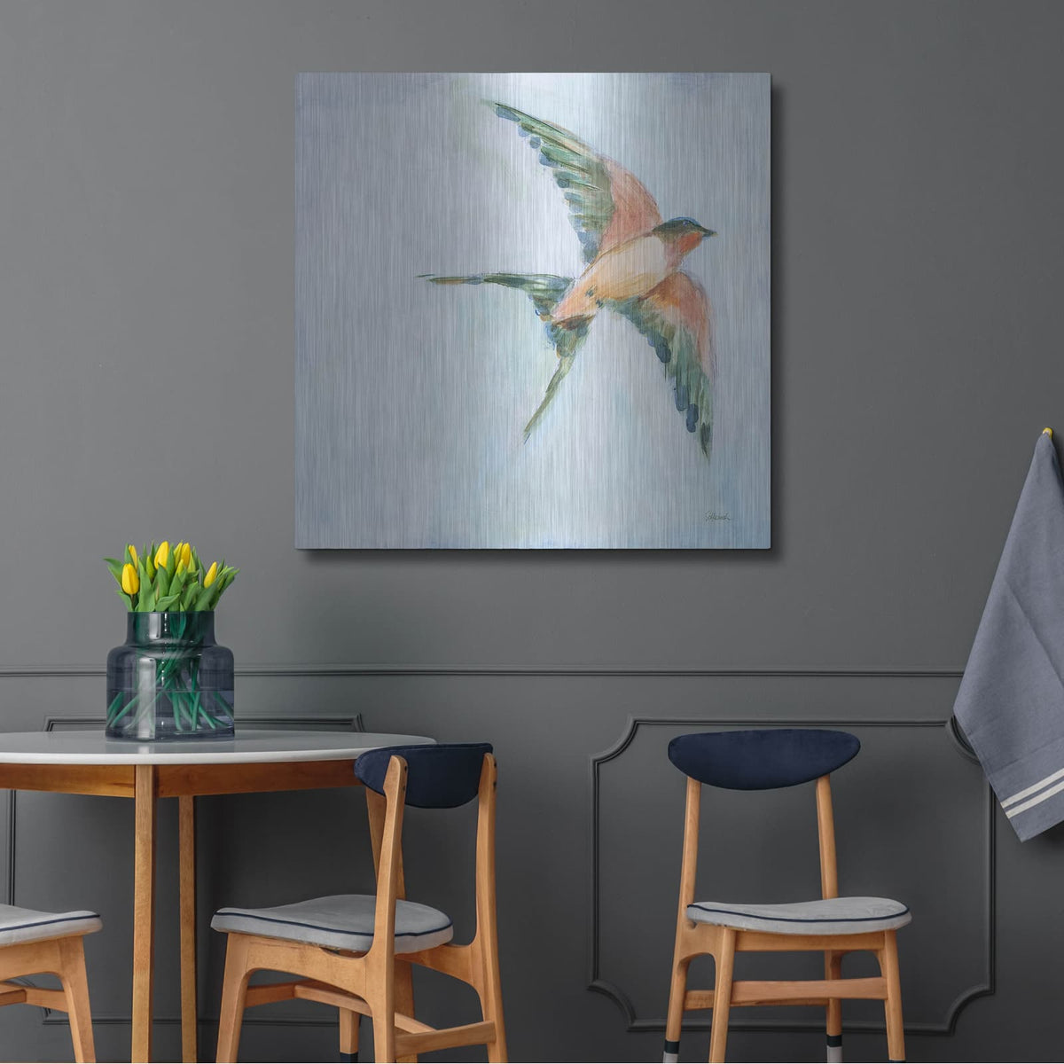 'Barn Swallow Flight 2' by Sue Schlabach – Metal Wall Art, 36x36 room view