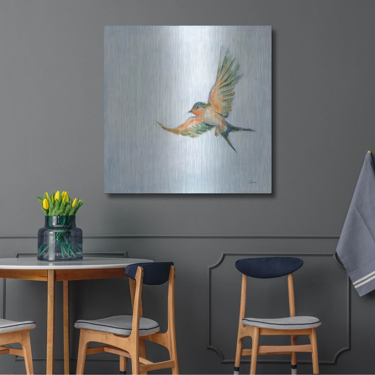 'Barn Swallow Flight 3' by Sue Schlabach – Metal Wall Art, 36x36 room view