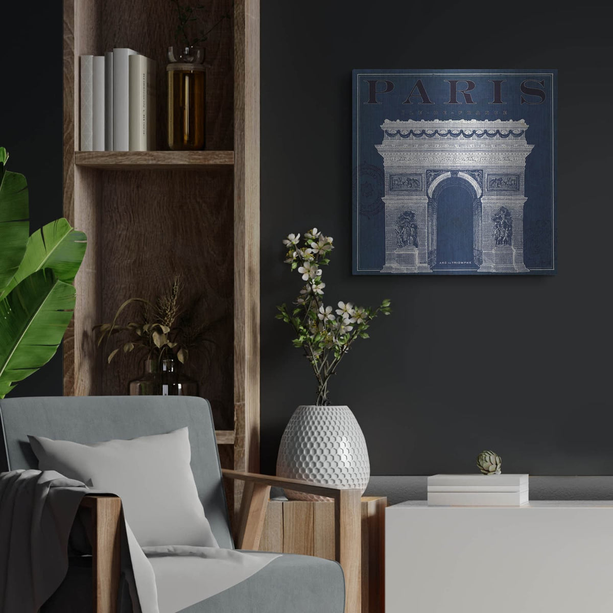 'Blueprint Arc De Triomphe' by Sue Schlabach – Metal Wall Art, 24x24 room view