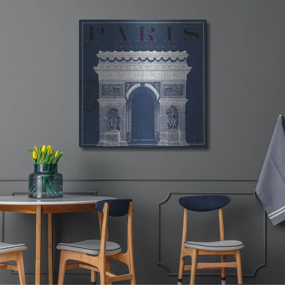 'Blueprint Arc De Triomphe' by Sue Schlabach – Metal Wall Art, 36x36 room view