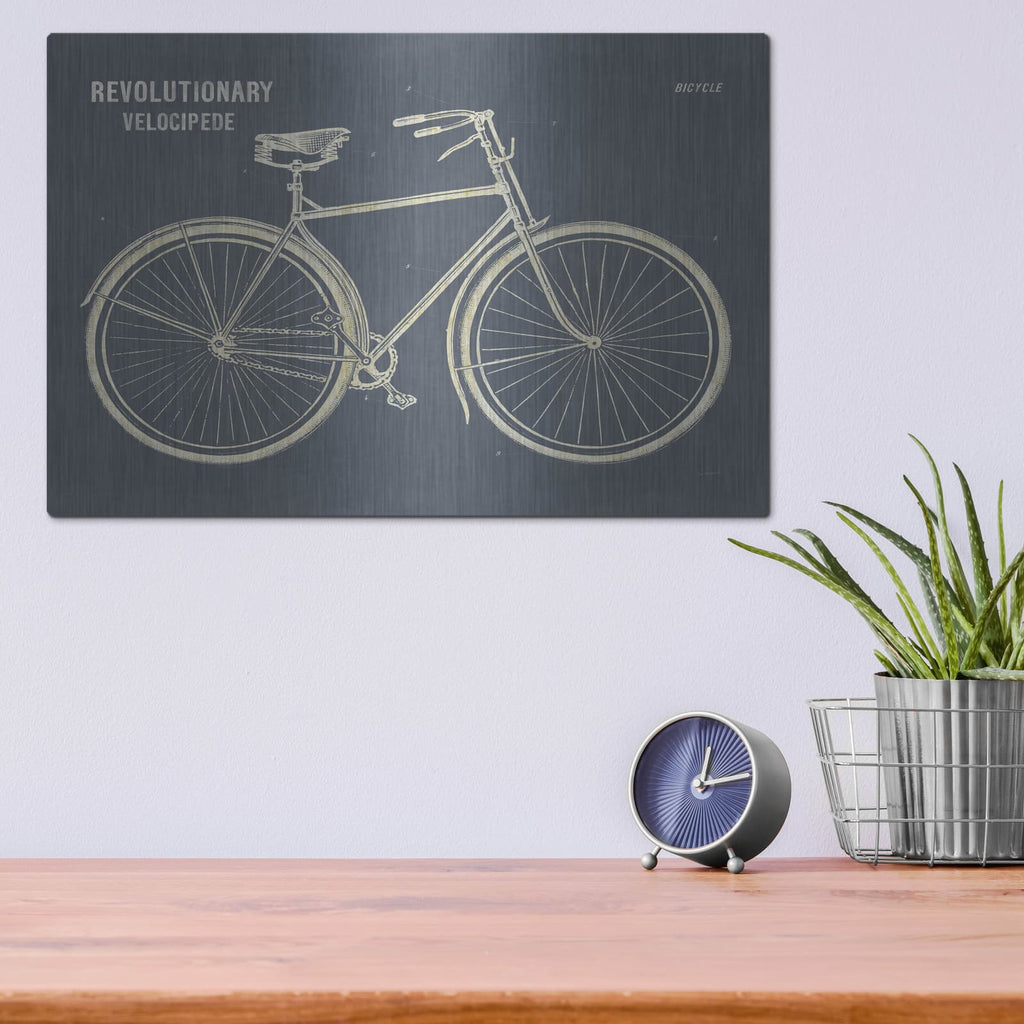 'Blueprint Bicycle Flipped Gray' by Sue Schlabach – Metal Wall Art, 16x12 room view