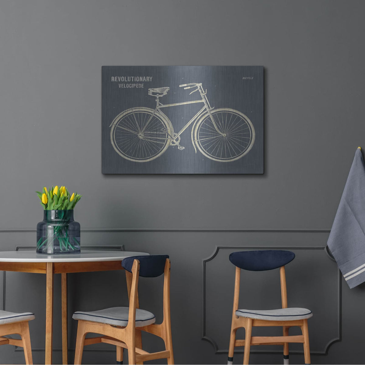 'Blueprint Bicycle Flipped Gray' by Sue Schlabach – Metal Wall Art, 36x24 room view