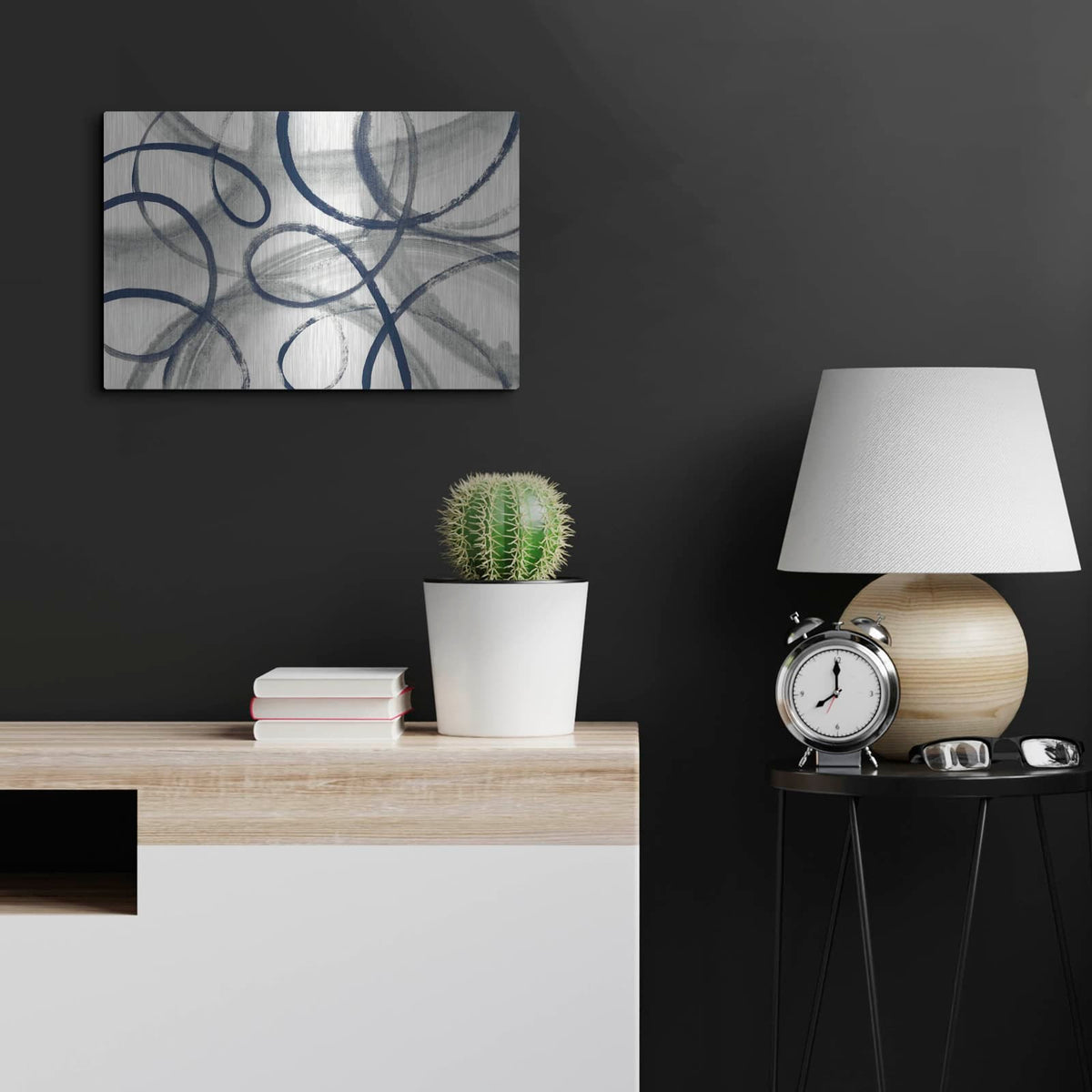 'Calligraphia With Navy' by Sue Schlabach – Metal Wall Art, 24x16 room view