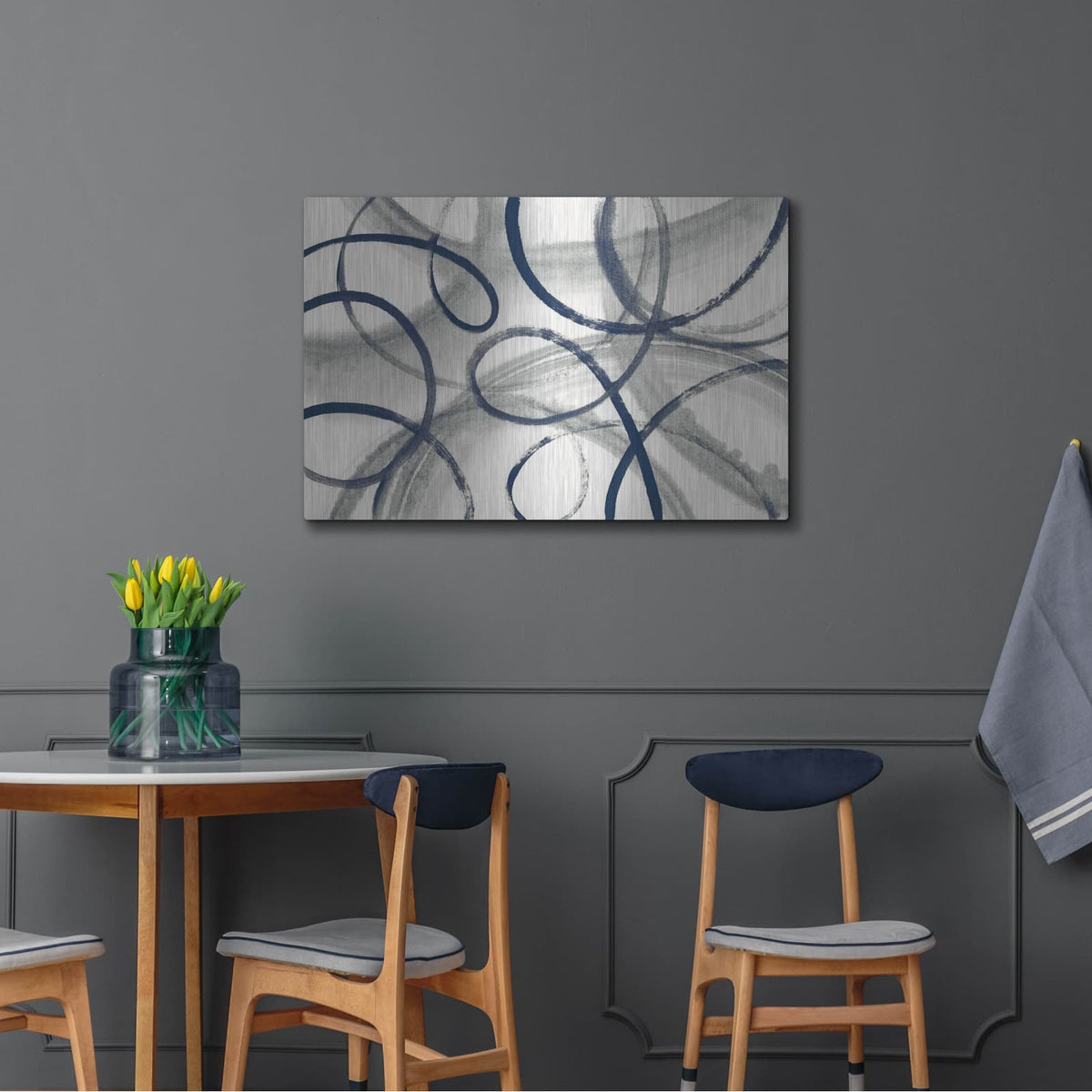 'Calligraphia With Navy' by Sue Schlabach – Metal Wall Art, 36x24 room view