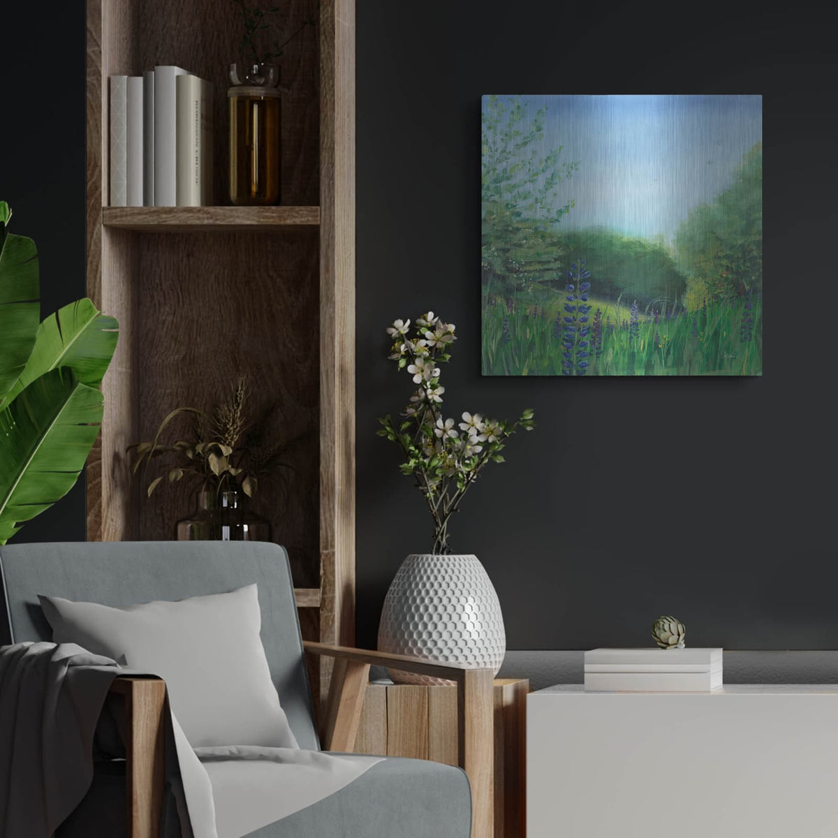 'Charlottes Lupine Field' by Sue Schlabach – Metal Wall Art, 24x24 room view