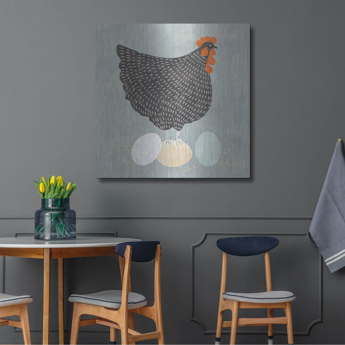 'Fresh Eggs 1 No Words' by Sue Schlabach – Metal Wall Art, 36x36 room view